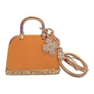 Rhinestone Orange & Gold Tone Mini Purse Keychain